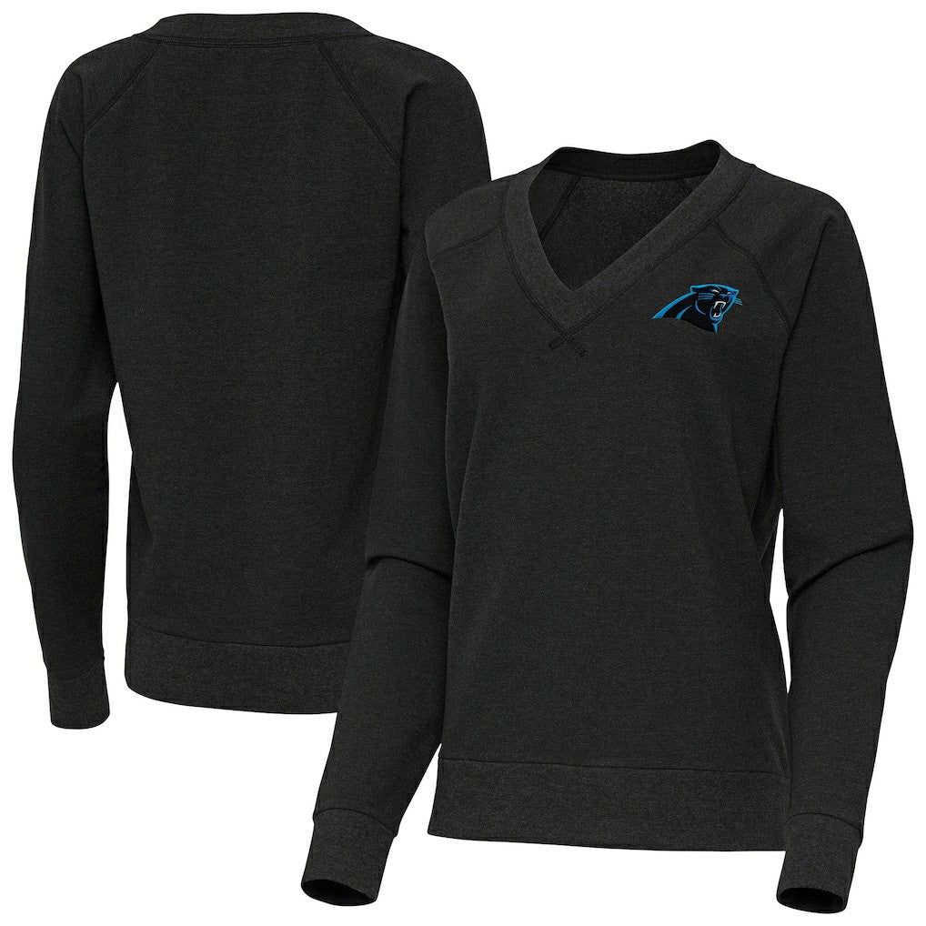 Carolina Panthers Antigua Women's Varsity Tri-Blend V-Neck Long Sleeve T-Shirt Heather Black - NFL
