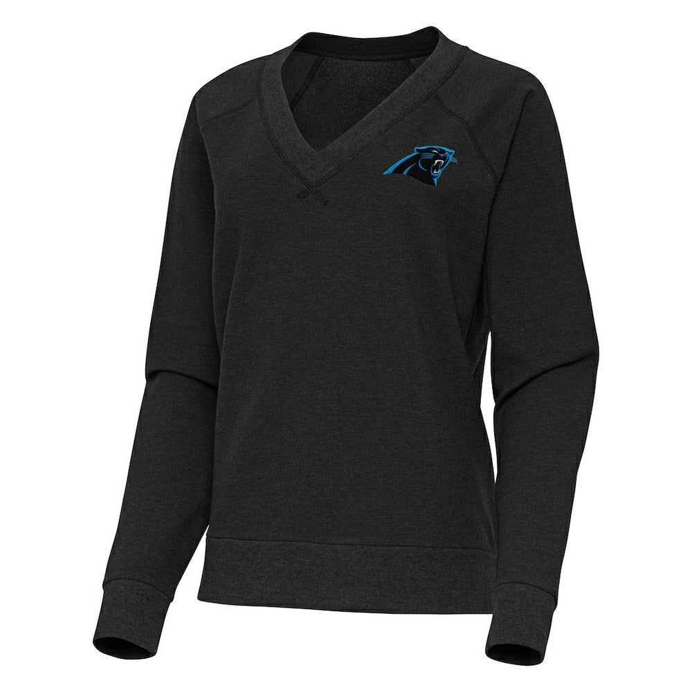 Carolina Panthers Antigua Women's Varsity Tri-Blend V-Neck Long Sleeve T-Shirt Heather Black - NFL