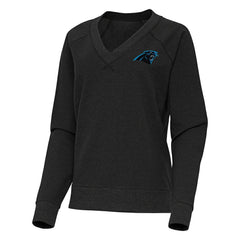 Carolina Panthers Antigua Women's Varsity Tri-Blend V-Neck Long Sleeve T-Shirt Heather Black - NFL