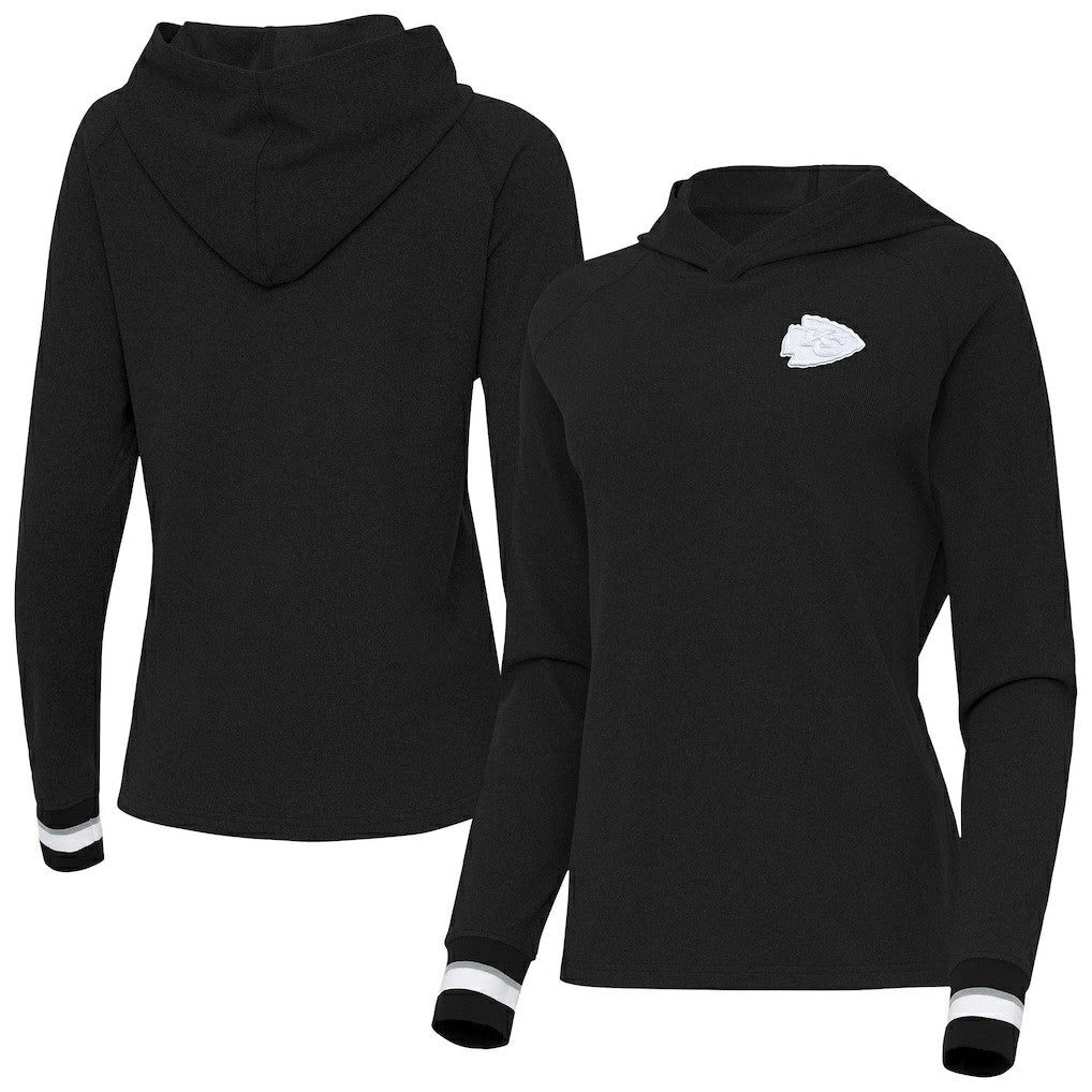 Kansas City Chiefs Antigua Women's Trek Raglan Pullover Hoodie Black - NFL