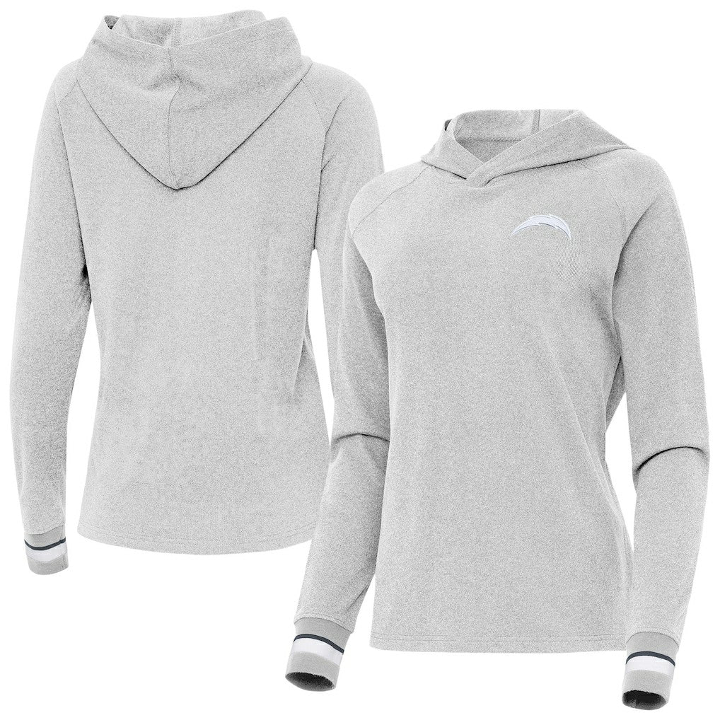 Los Angeles Chargers Antigua Women's Trek Raglan Pullover Hoodie Heather Gray - NFL