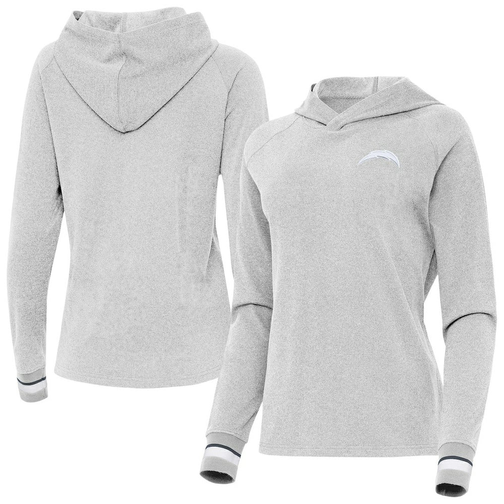 Los Angeles Chargers Antigua Women's Trek Raglan Pullover Hoodie Heather Gray - NFL
