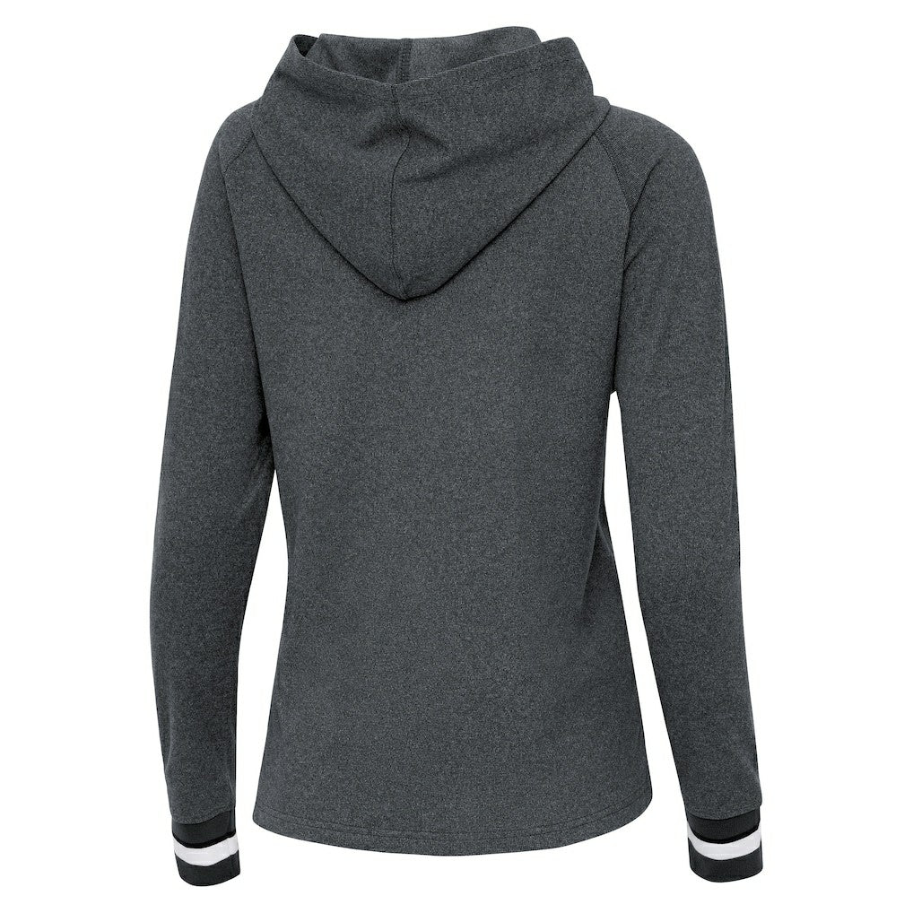 Miami Dolphins Antigua Women's Trek Raglan Pullover Hoodie Heather Charcoal - NFL