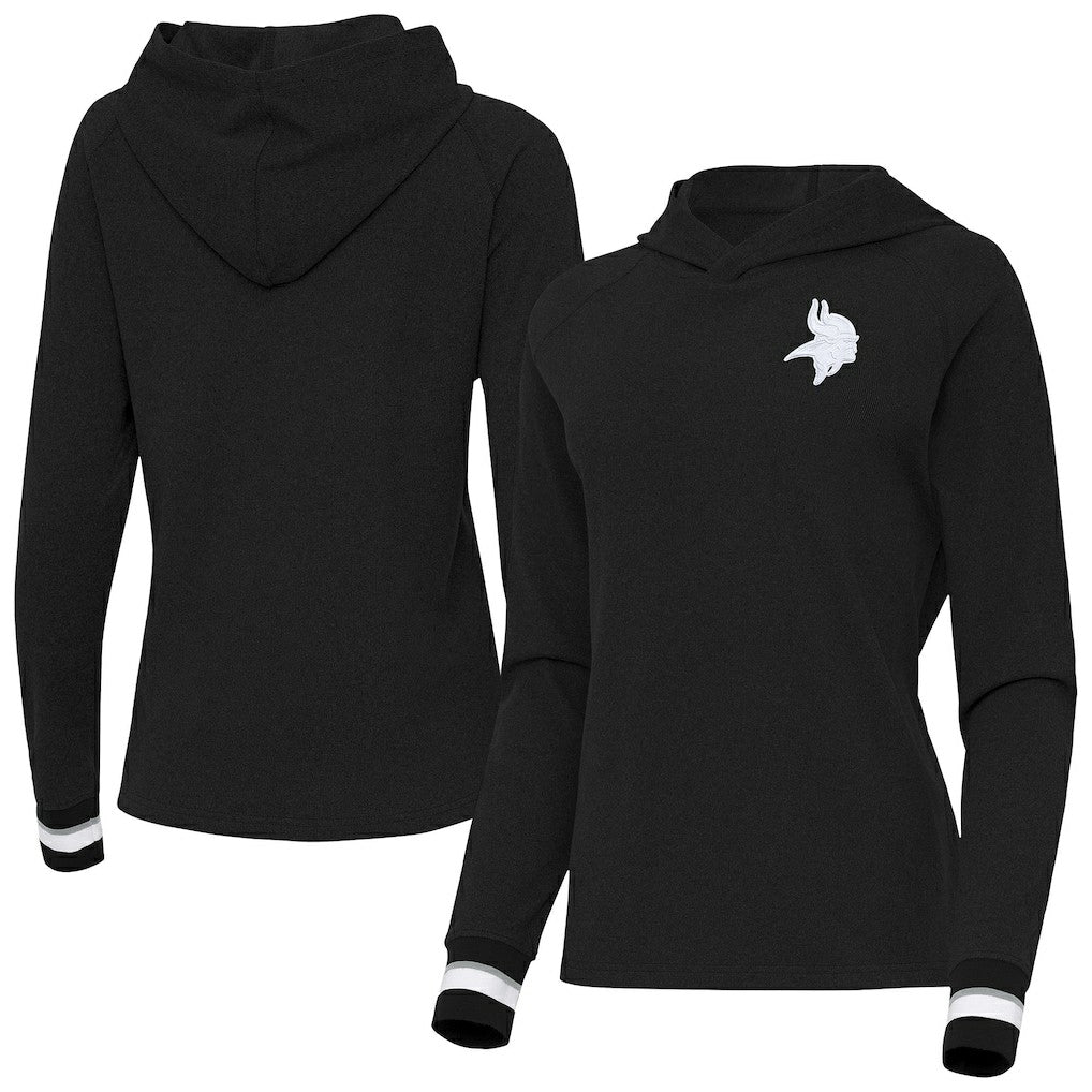 Minnesota Vikings Antigua Women's Trek Raglan Pullover Hoodie Black - NFL