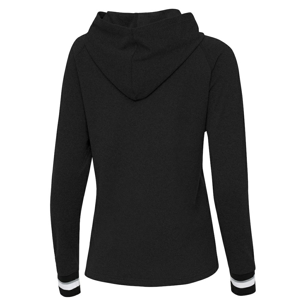 New Orleans Saints Antigua Women's Trek Raglan Pullover Hoodie Black - NFL