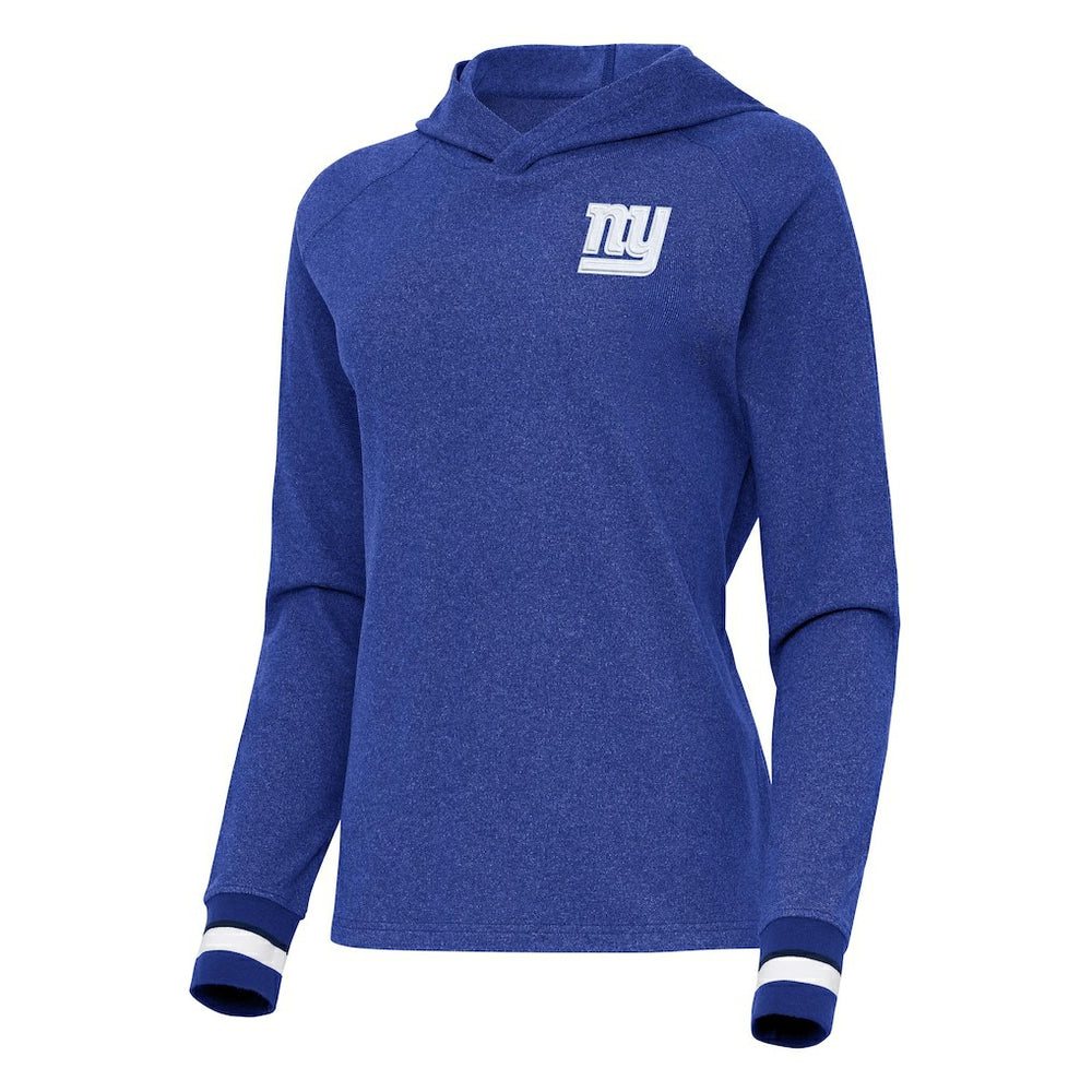 New York Giants Antigua Women's Trek Raglan Pullover Hoodie Heather Royal - NFL