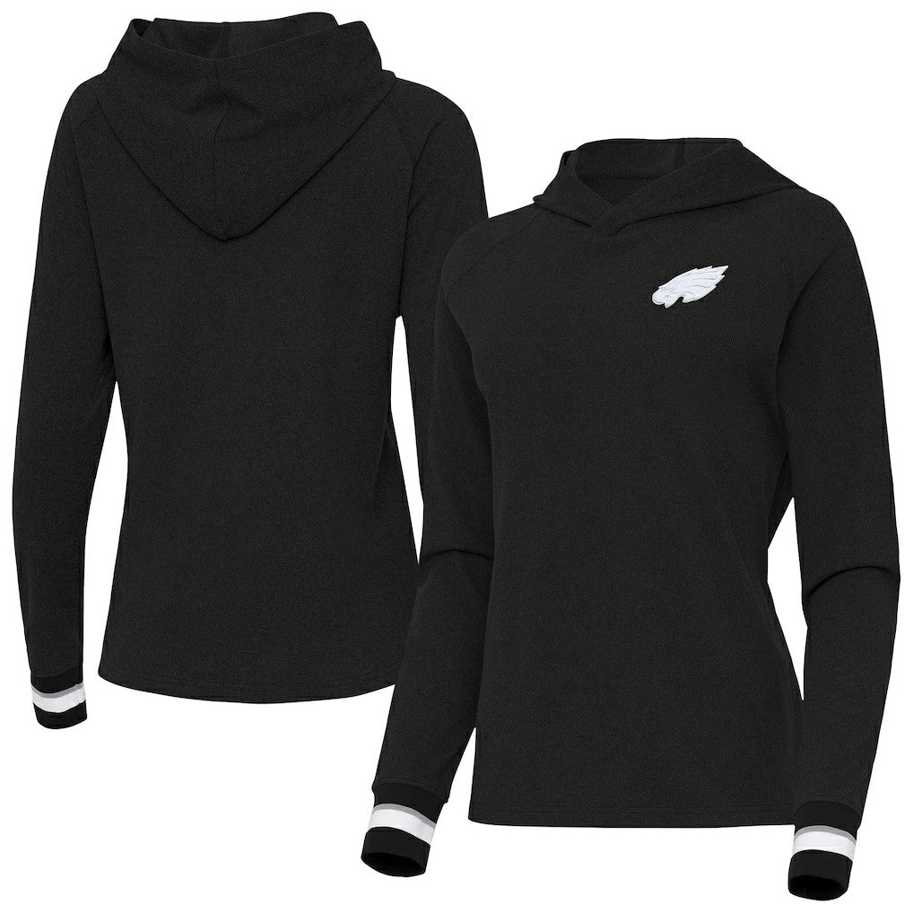 Philadelphia Eagles Antigua Women's Trek Raglan Pullover Hoodie Black - NFL