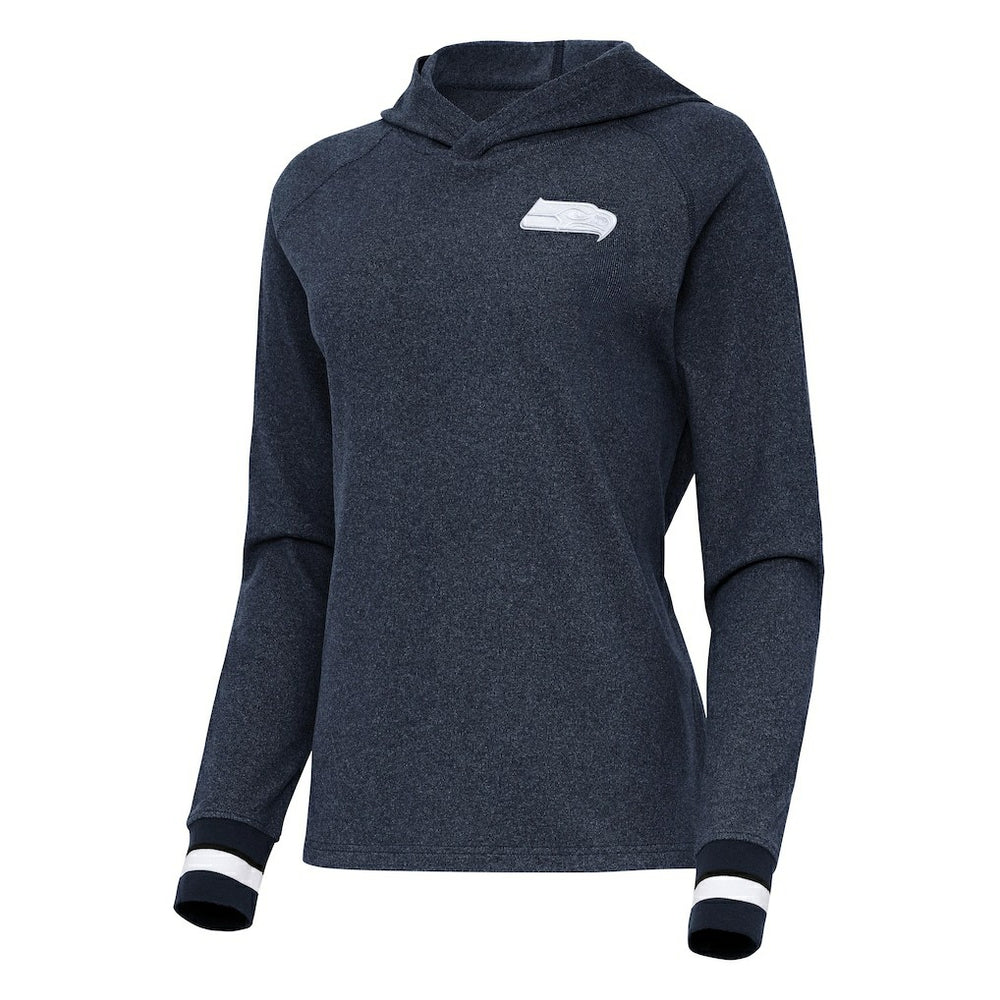 Seattle Seahawks Antigua Women's Trek Raglan Pullover Hoodie Heather College Navy - NFL