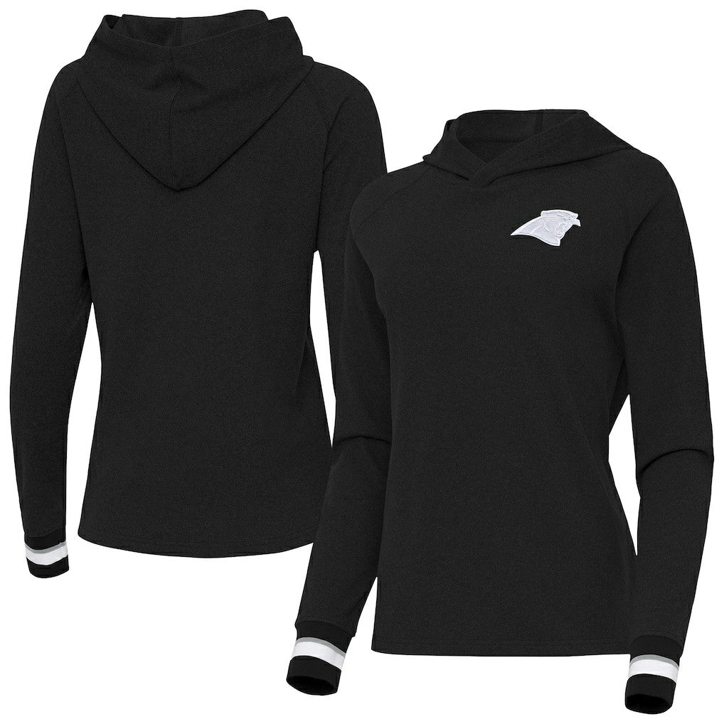Carolina Panthers Antigua Women's Trek Raglan Pullover Hoodie Black - NFL