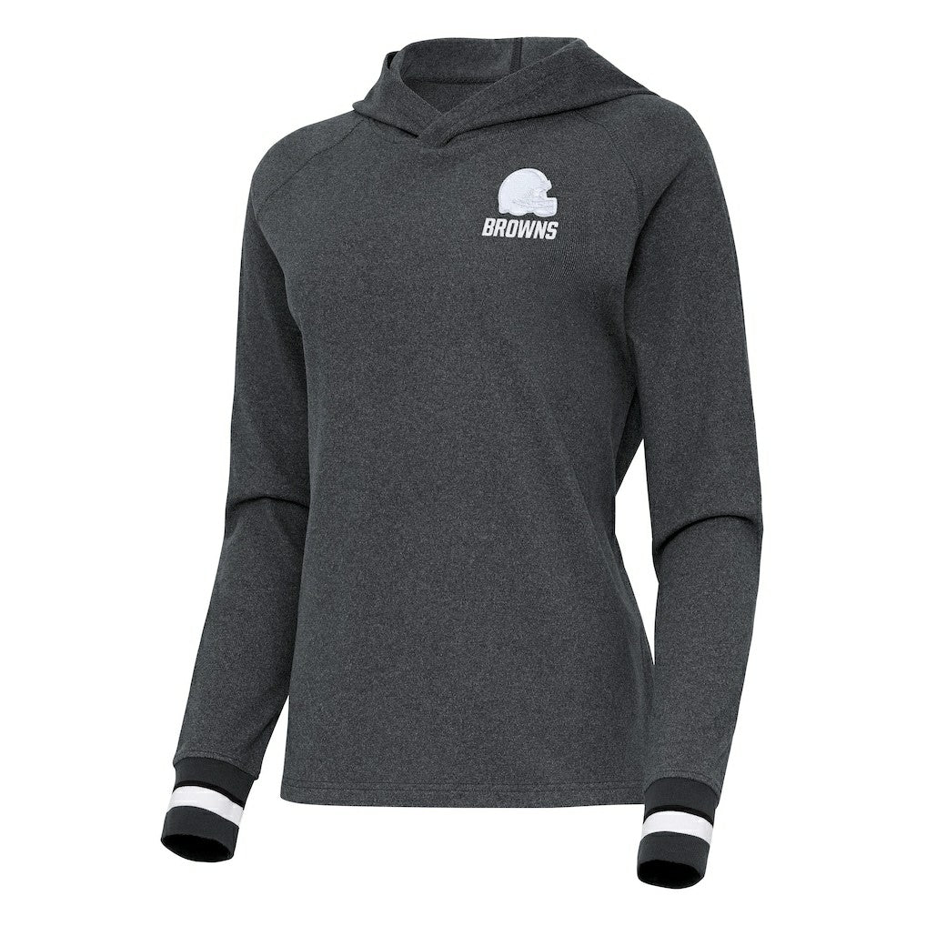 Cleveland Browns Antigua Women's Trek Raglan Pullover Hoodie Heather Charcoal - NFL