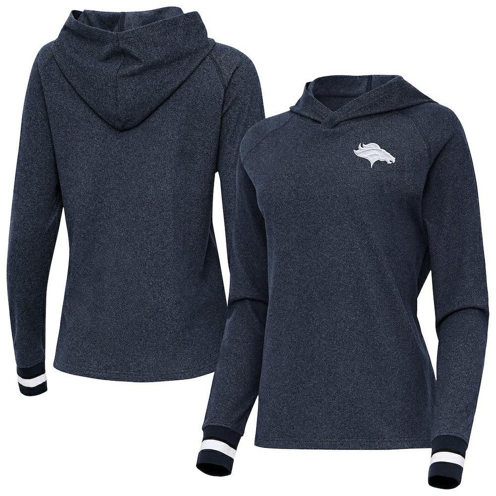 Denver Broncos Antigua Women's Trek Raglan Pullover Hoodie Heather Navy - NFL