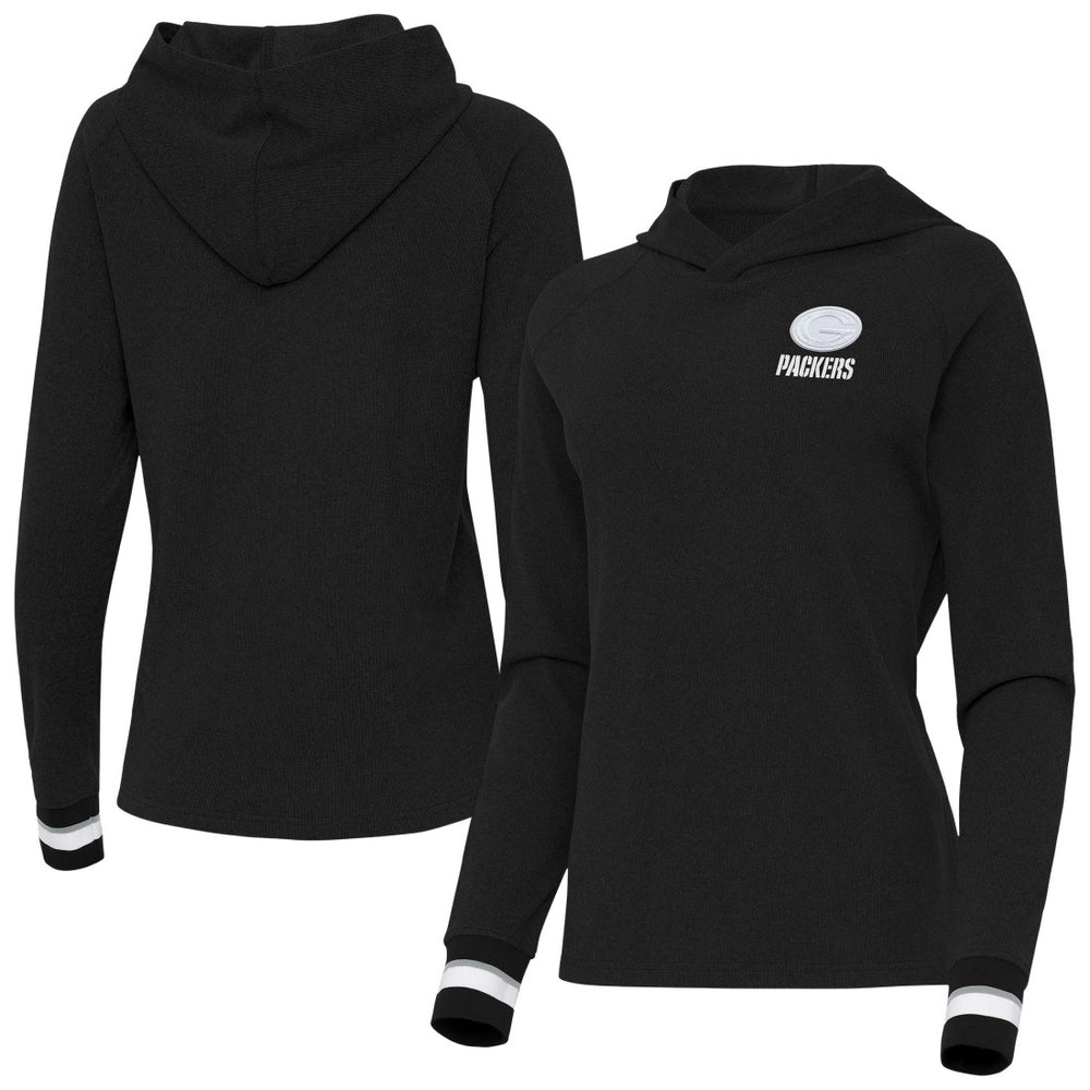 Green Bay Packers Antigua Women's Trek Raglan Pullover Hoodie Black - NFL