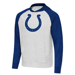 Indianapolis Colts Antigua Urgent Raglan Pullover Hoodie Heather Gray/Heather Royal - NFL