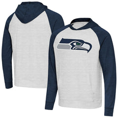 Seattle Seahawks Antigua Urgent Raglan Pullover Hoodie Heather Gray/Heather College Navy - NFL