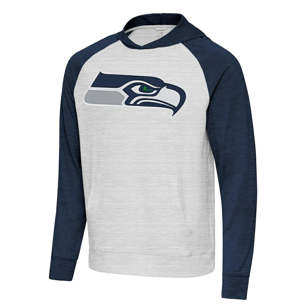 Seattle Seahawks Antigua Urgent Raglan Pullover Hoodie Heather Gray/Heather College Navy - NFL