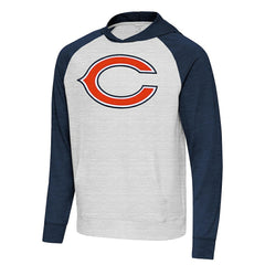 Chicago Bears Antigua Urgent Raglan Pullover Hoodie Heather Gray/Heather Navy - NFL