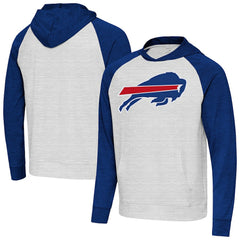 Buffalo Bills Antigua Urgent Raglan Pullover Hoodie Heather Gray/Heather Royal - NFL