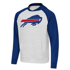 Buffalo Bills Antigua Urgent Raglan Pullover Hoodie Heather Gray/Heather Royal - NFL