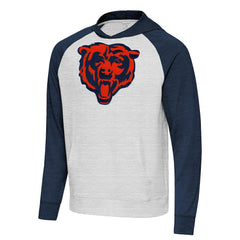 Chicago Bears Antigua Urgent Raglan Pullover Hoodie Heather Gray/Heather Navy - NFL