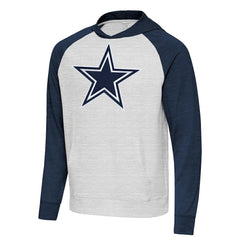 Dallas Cowboys Antigua Urgent Raglan Pullover Hoodie Heather Gray/Heather Navy - NFL