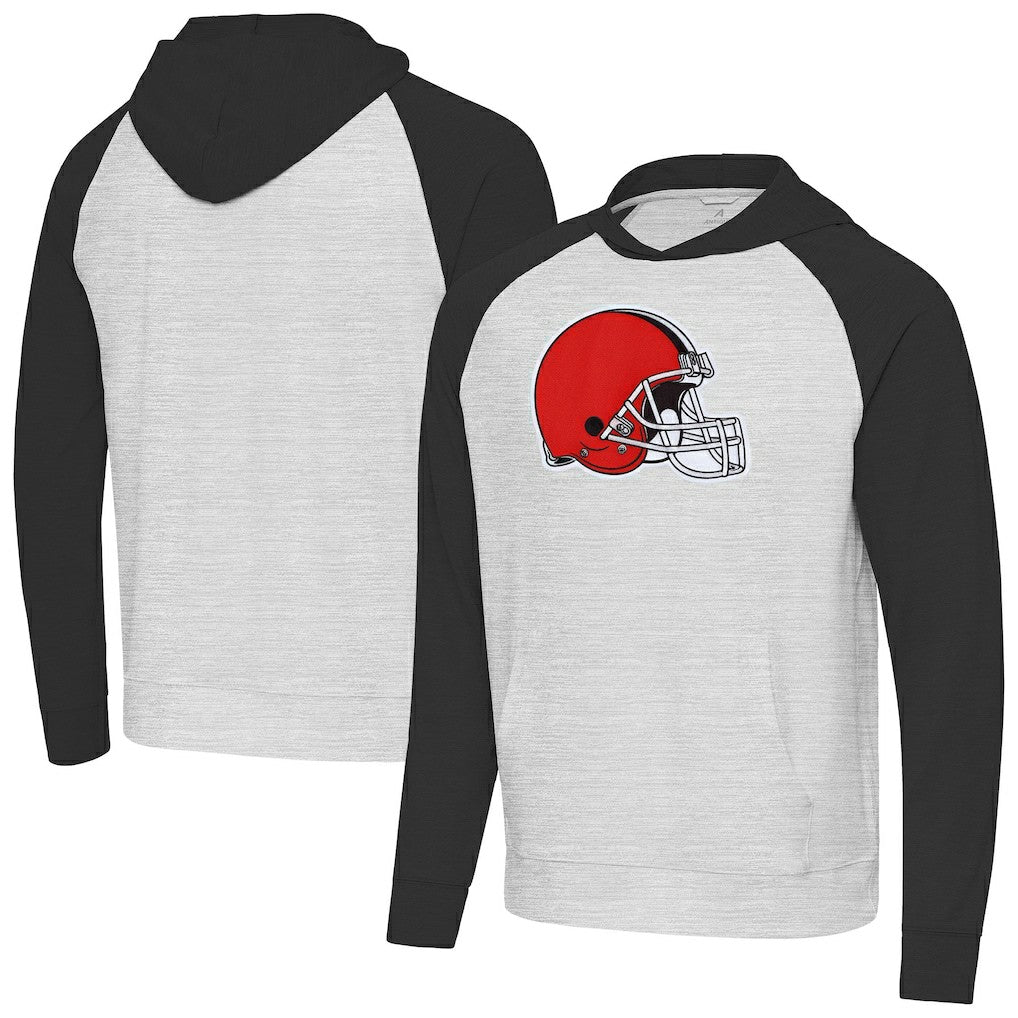 Cleveland Browns Antigua Urgent Raglan Pullover Hoodie Heather Gray/Black - NFL