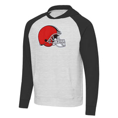 Cleveland Browns Antigua Urgent Raglan Pullover Hoodie Heather Gray/Black - NFL