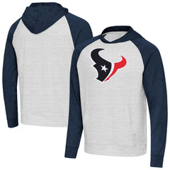 Houston Texans Antigua Urgent Raglan Pullover Hoodie Heather Gray/Heather Navy - NFL