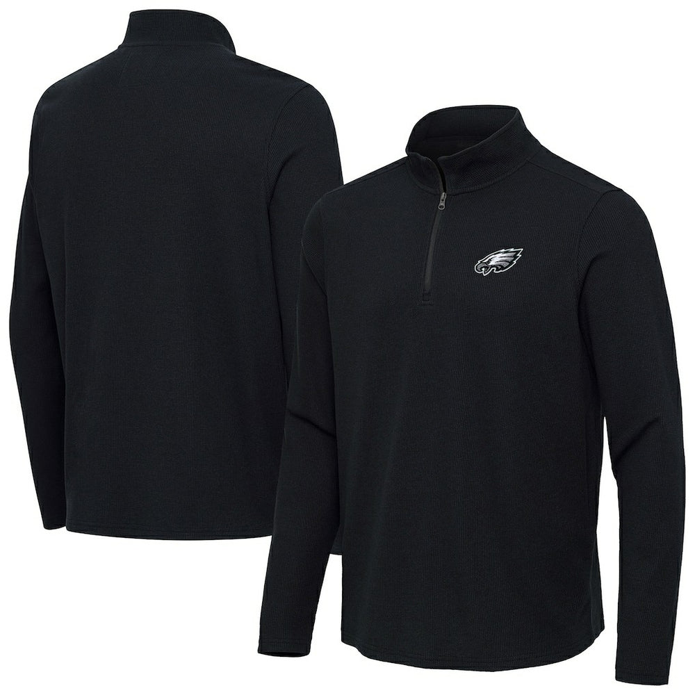 Philadelphia Eagles Antigua Sync Tri-Blend Quarter-Zip Pullover Heather Black - NFL