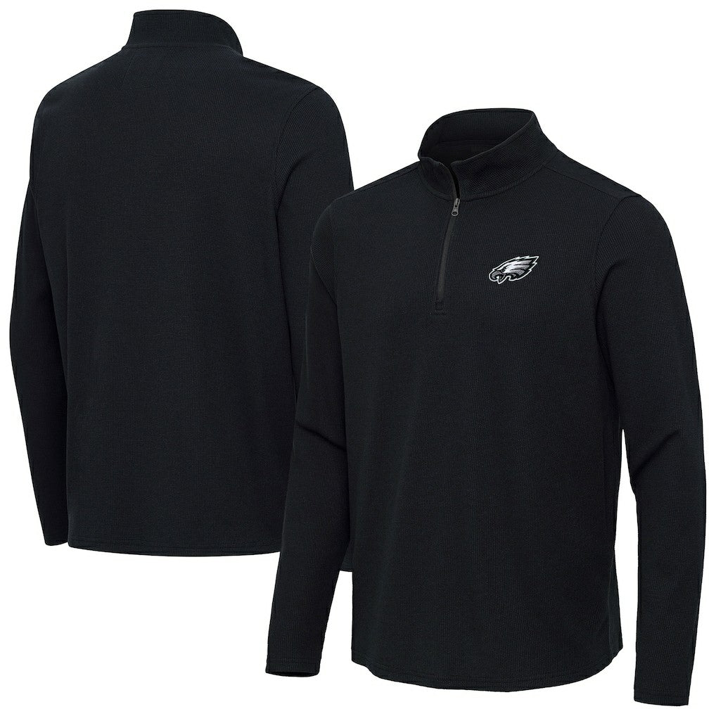 Philadelphia Eagles Antigua Sync Tri-Blend Quarter-Zip Pullover Heather Black - NFL