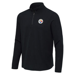 Pittsburgh Steelers Antigua Sync Tri-Blend Quarter-Zip Pullover Heather Black - NFL