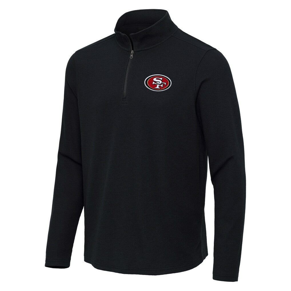 San Francisco 49ers Antigua Sync Tri-Blend Quarter-Zip Pullover Heather Black - NFL