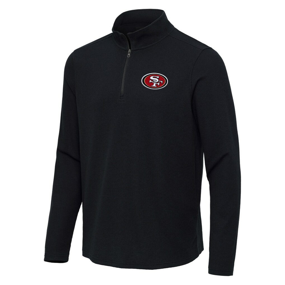 San Francisco 49ers Antigua Sync Tri-Blend Quarter-Zip Pullover Heather Black - NFL