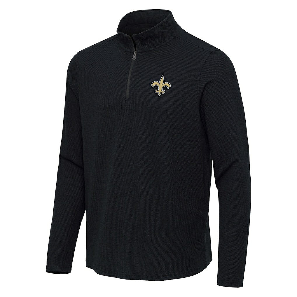 New Orleans Saints Antigua Sync Tri-Blend Quarter-Zip Pullover Heather Black - NFL