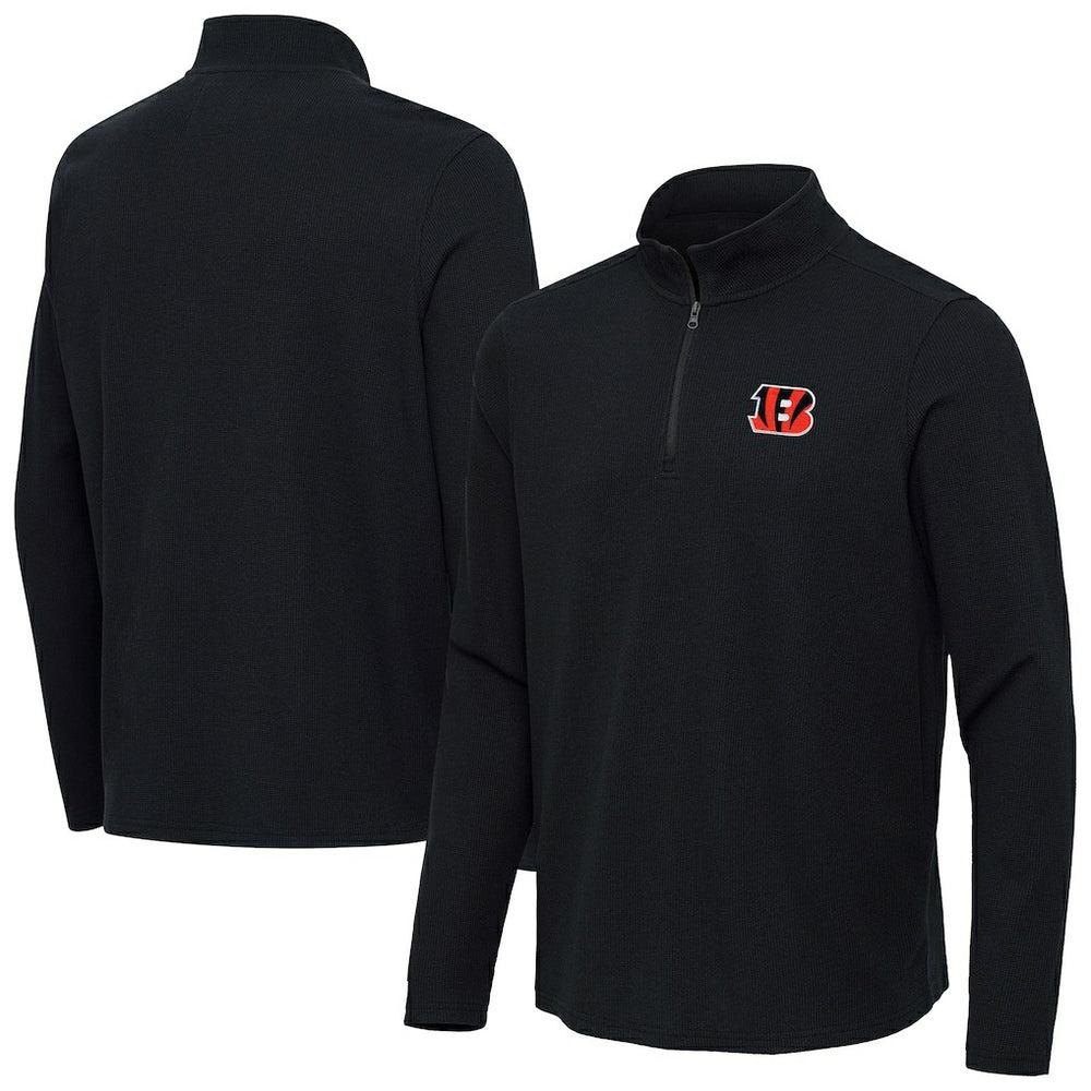 Cincinnati Bengals Antigua Sync Tri-Blend Quarter-Zip Pullover Heather Black - NFL
