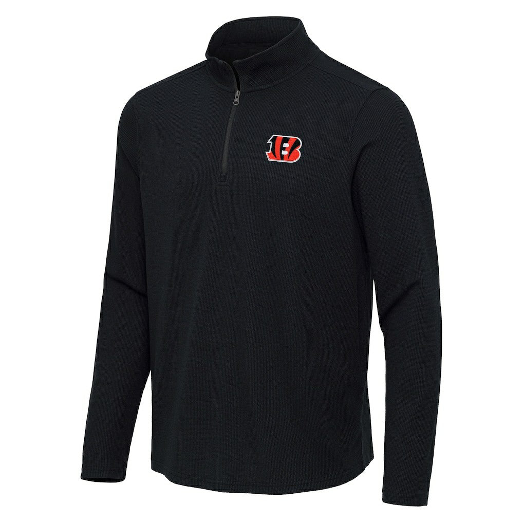 Cincinnati Bengals Antigua Sync Tri-Blend Quarter-Zip Pullover Heather Black - NFL