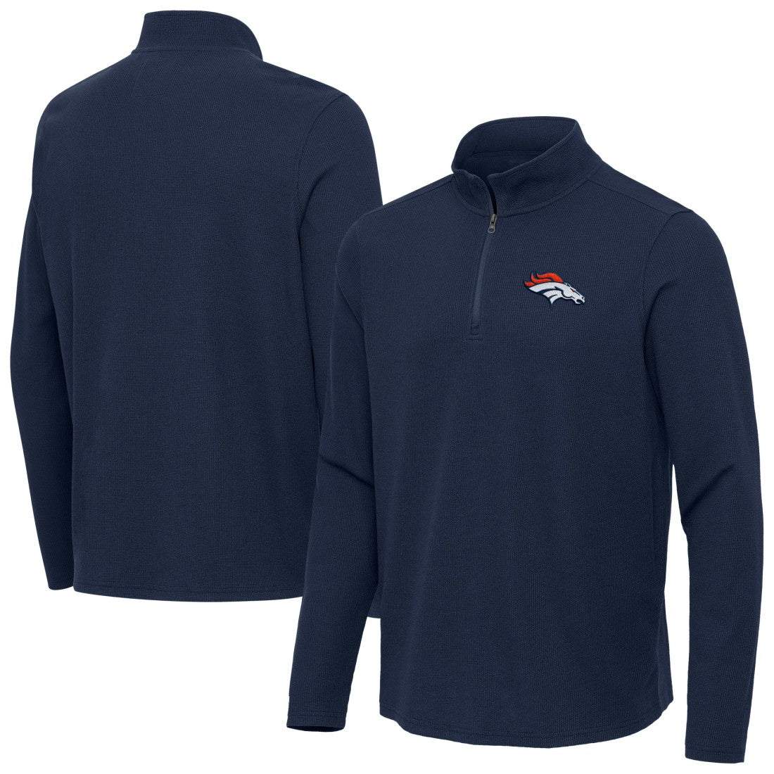 Denver Broncos Antigua Sync Tri-Blend Quarter-Zip Pullover Heather Navy - NFL