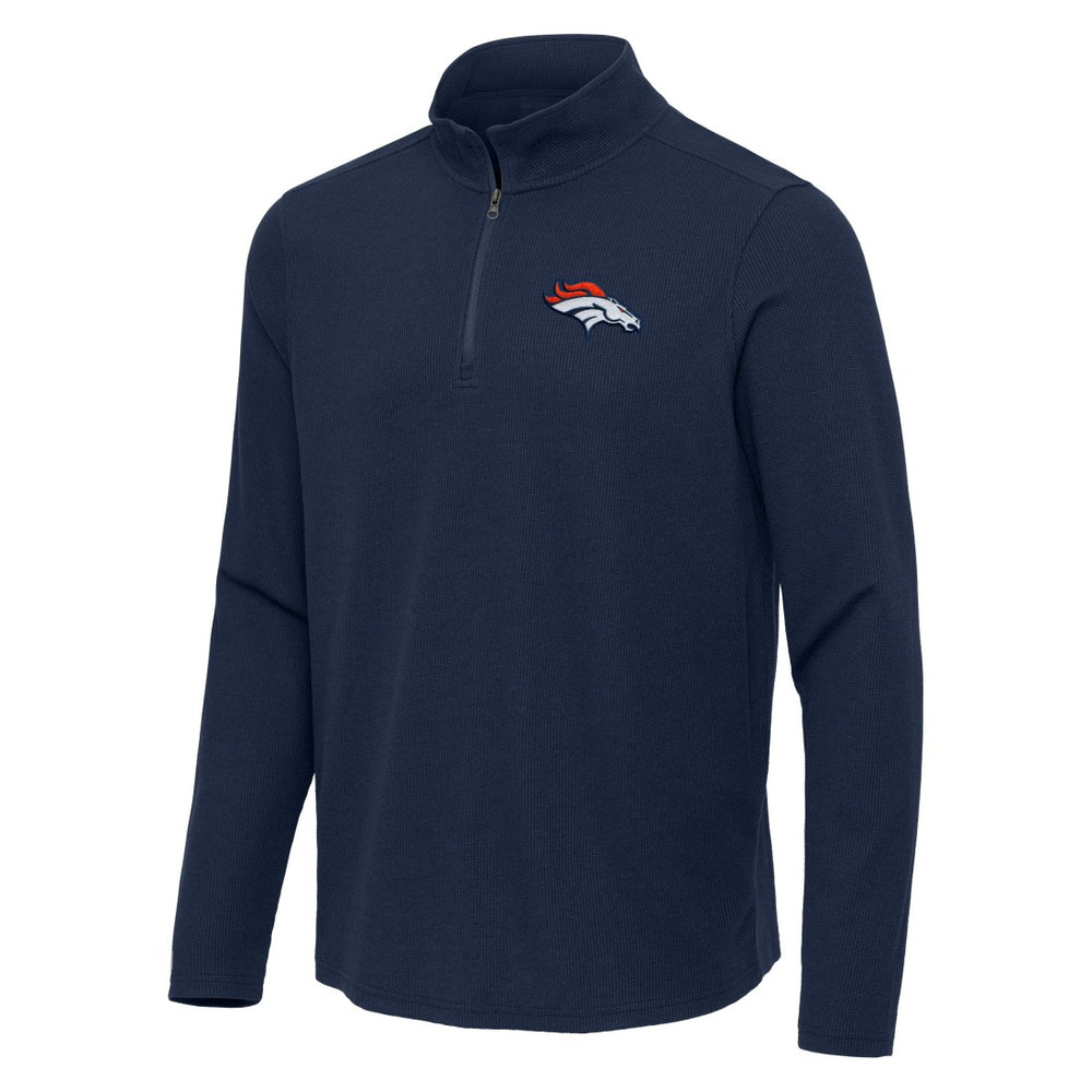 Denver Broncos Antigua Sync Tri-Blend Quarter-Zip Pullover Heather Navy - NFL