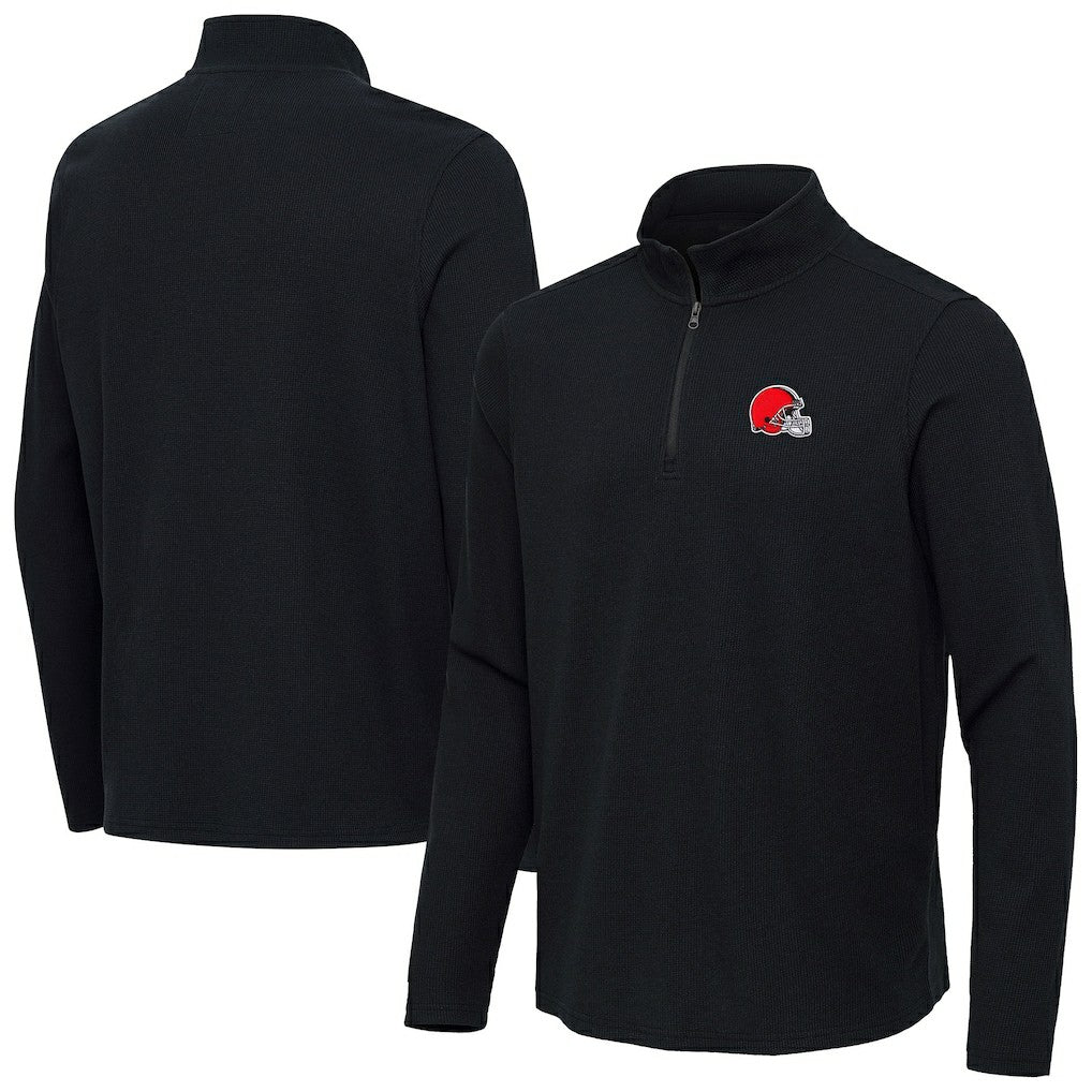 Cleveland Browns Antigua Sync Tri-Blend Quarter-Zip Pullover Heather Black - NFL