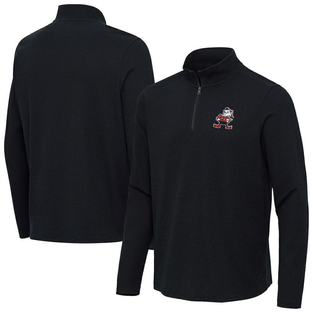 Cleveland Browns Antigua Throwback Sync Tri-Blend Quarter-Zip Pullover Heather Black - NFL