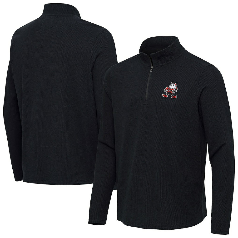Cleveland Browns Antigua Throwback Sync Tri-Blend Quarter-Zip Pullover Heather Black - NFL