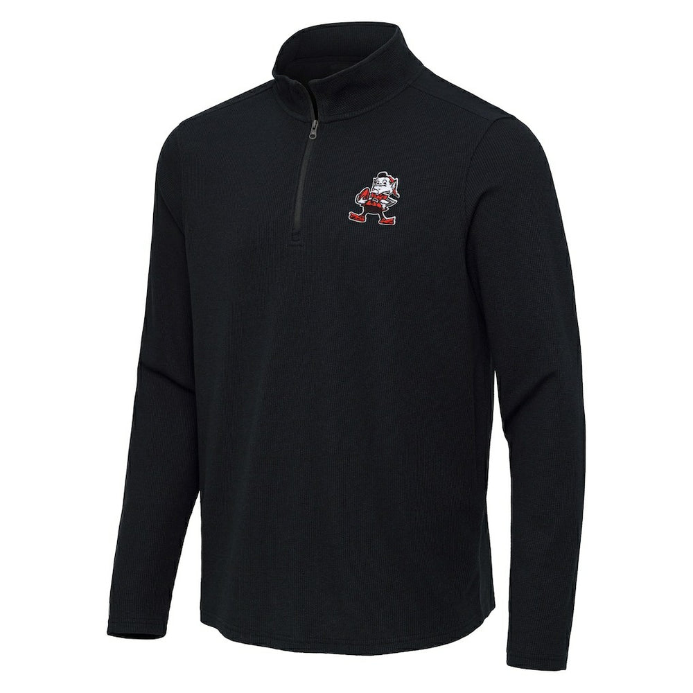 Cleveland Browns Antigua Throwback Sync Tri-Blend Quarter-Zip Pullover Heather Black - NFL