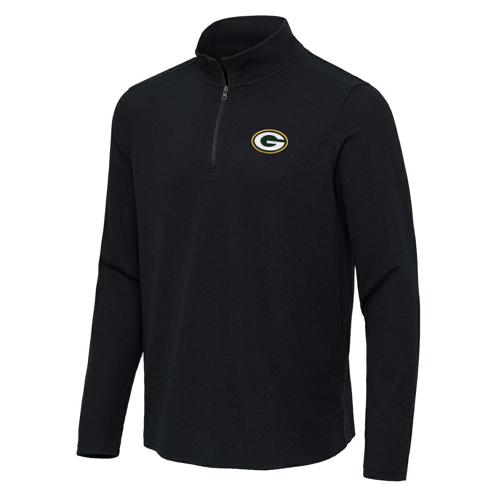 Green Bay Packers Antigua Sync Tri-Blend Quarter-Zip Pullover Heather Black - NFL