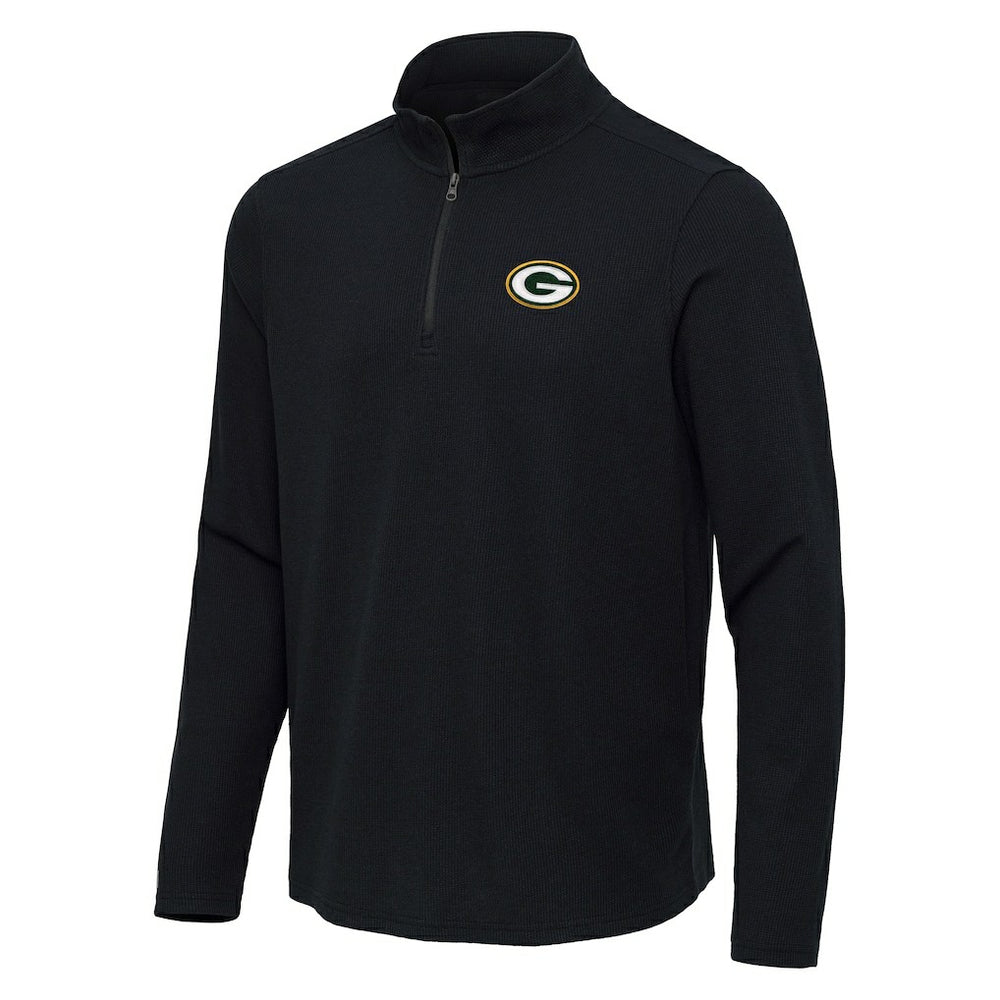 Green Bay Packers Antigua Sync Tri-Blend Quarter-Zip Pullover Heather Black - NFL