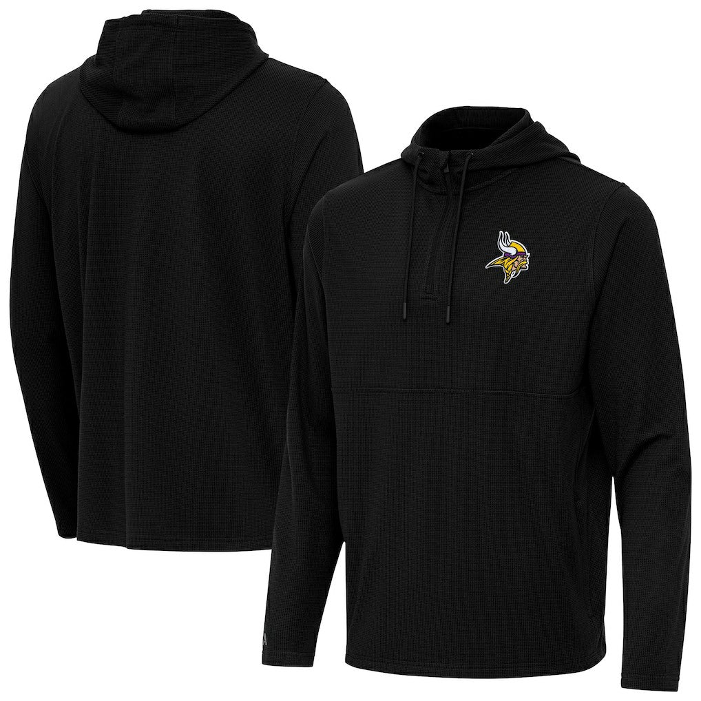 Minnesota Vikings Antigua Connected Quarter-Zip Pullover Hoodie Black - NFL
