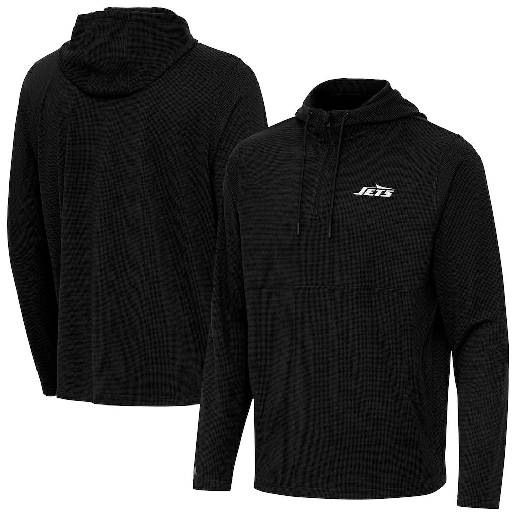 New York Jets Antigua Connected Quarter-Zip Pullover Hoodie Black - NFL