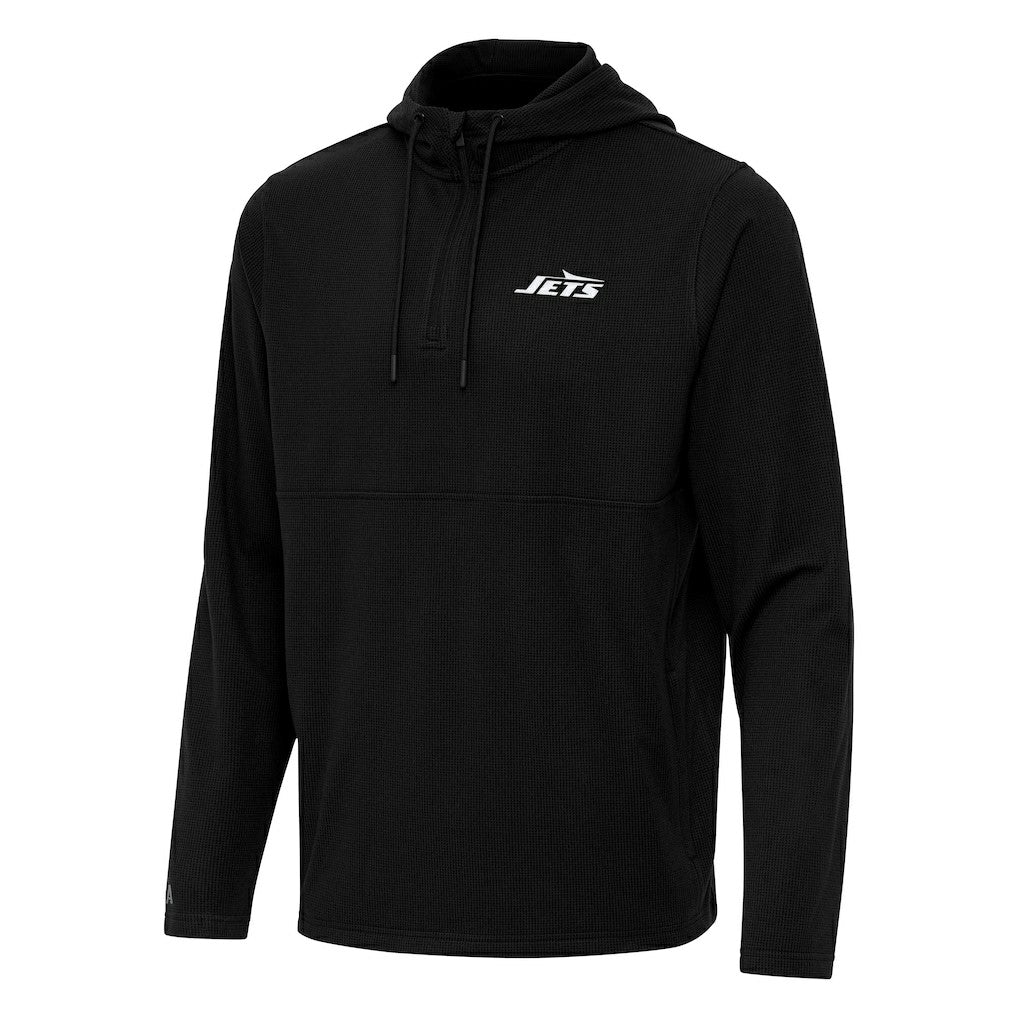 New York Jets Antigua Connected Quarter-Zip Pullover Hoodie Black - NFL