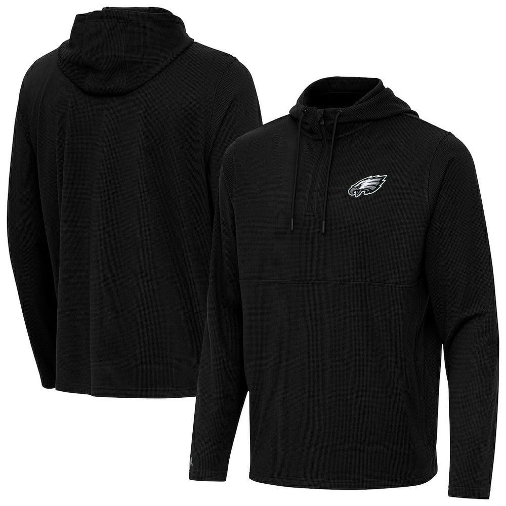 Philadelphia Eagles Antigua Connected Quarter-Zip Pullover Hoodie Black - NFL