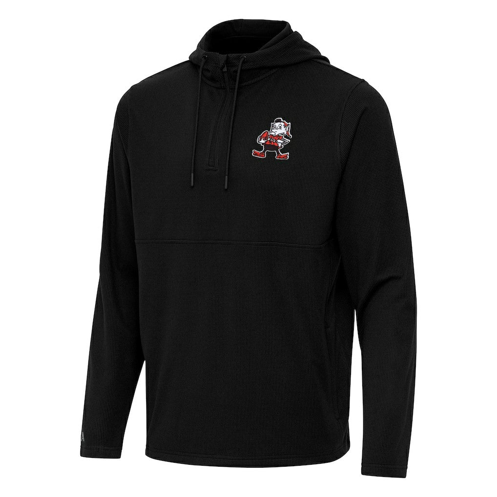 Cleveland Browns Antigua Throwback Connected Quarter-Zip Pullover Hoodie Black - NFL
