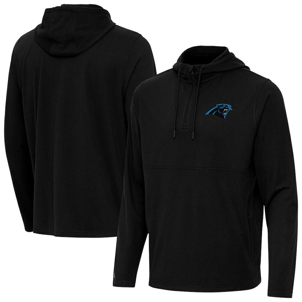 Carolina Panthers Antigua Connected Quarter-Zip Pullover Hoodie Black - NFL