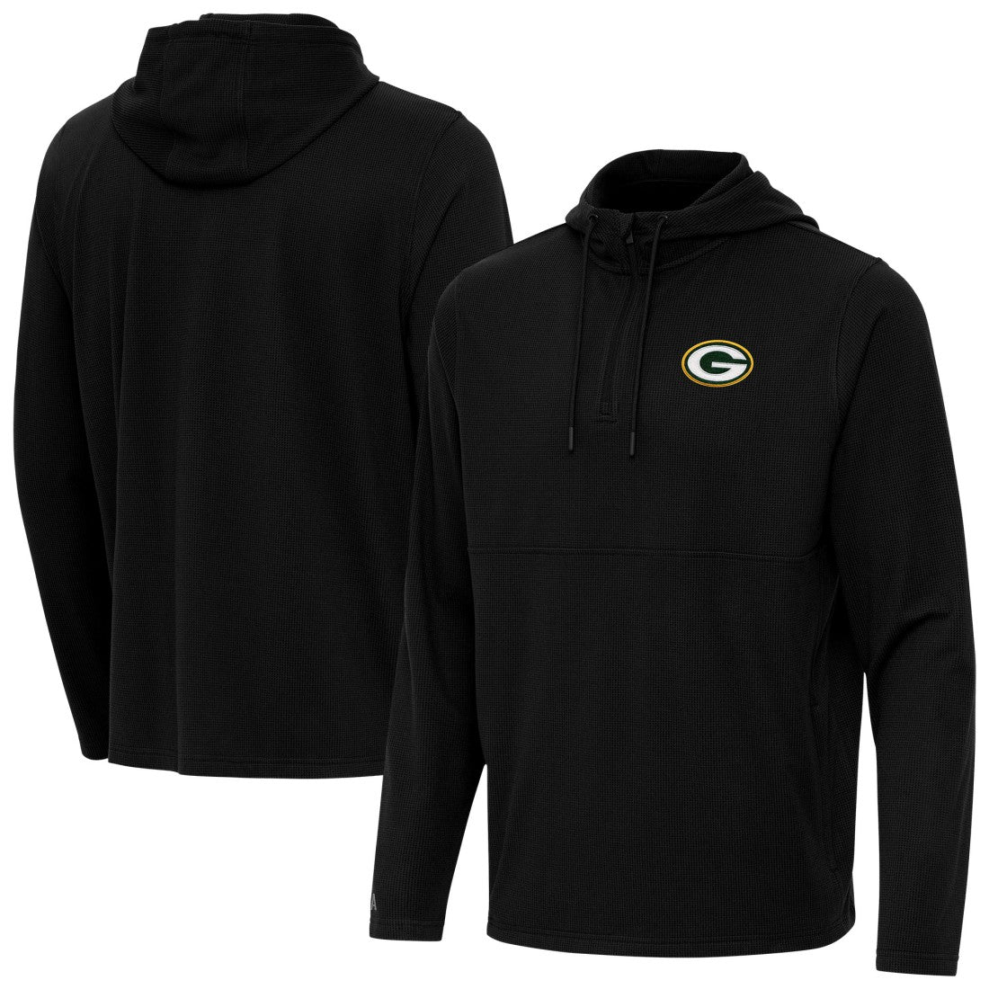 Green Bay Packers Antigua Connected Quarter-Zip Pullover Hoodie Black - NFL